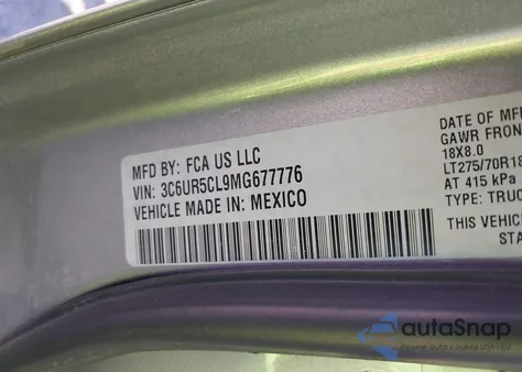 2021 Ram 2500 Tradesman 4X4 6'4 Box z USA, uszkodzony, nr VIN 3C6UR5CL9MG677776